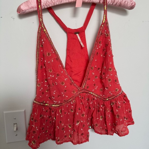 Free People Beaded Starry Nights Pink Gold Sequin Boho Fairycore Festival S - Picture 6 of 9